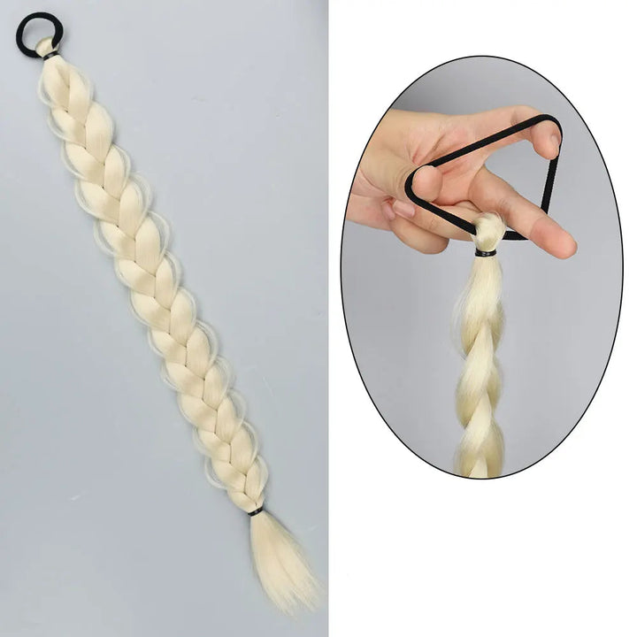 Extension Queue de Cheval Tressée avec Élastique – 60 cm, Postiche Tresse Longue