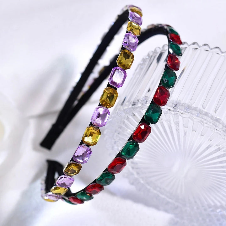 Serre-tête fin avec strass multicolores élégant pour femme chic