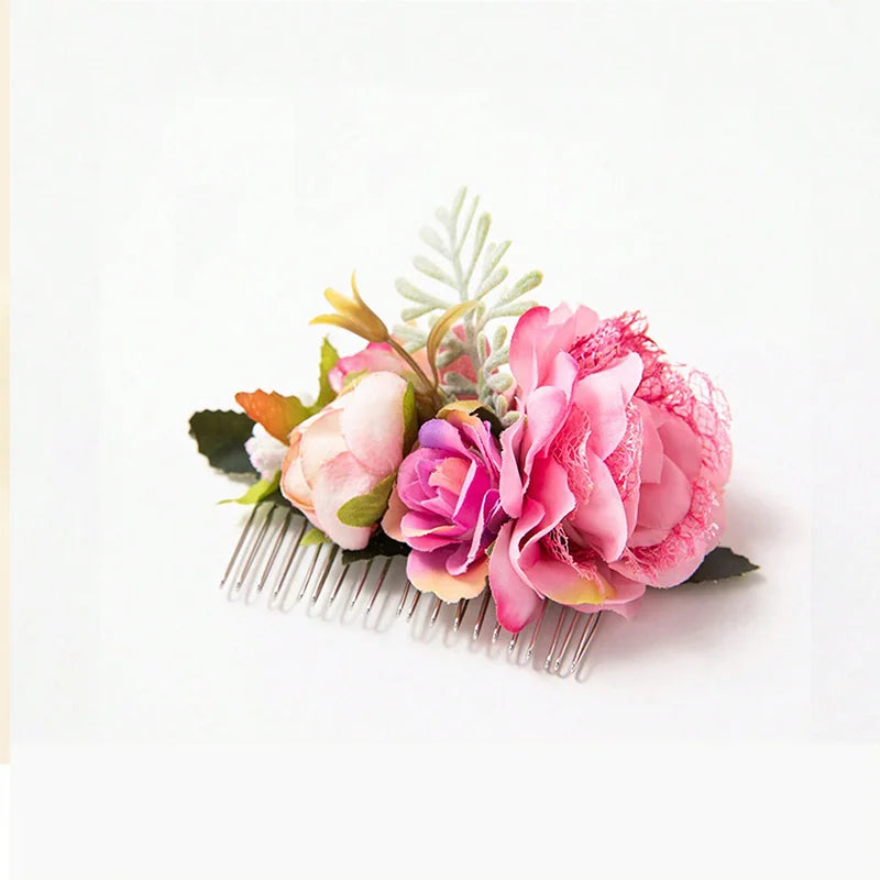 Peigne à Cheveux Fleurs Roses pour Mariage Champêtre