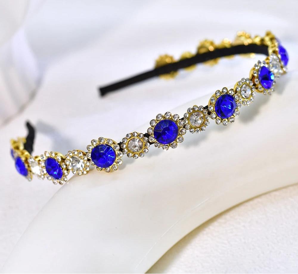 Serre-tête fin avec strass bleus élégant pour femme chic