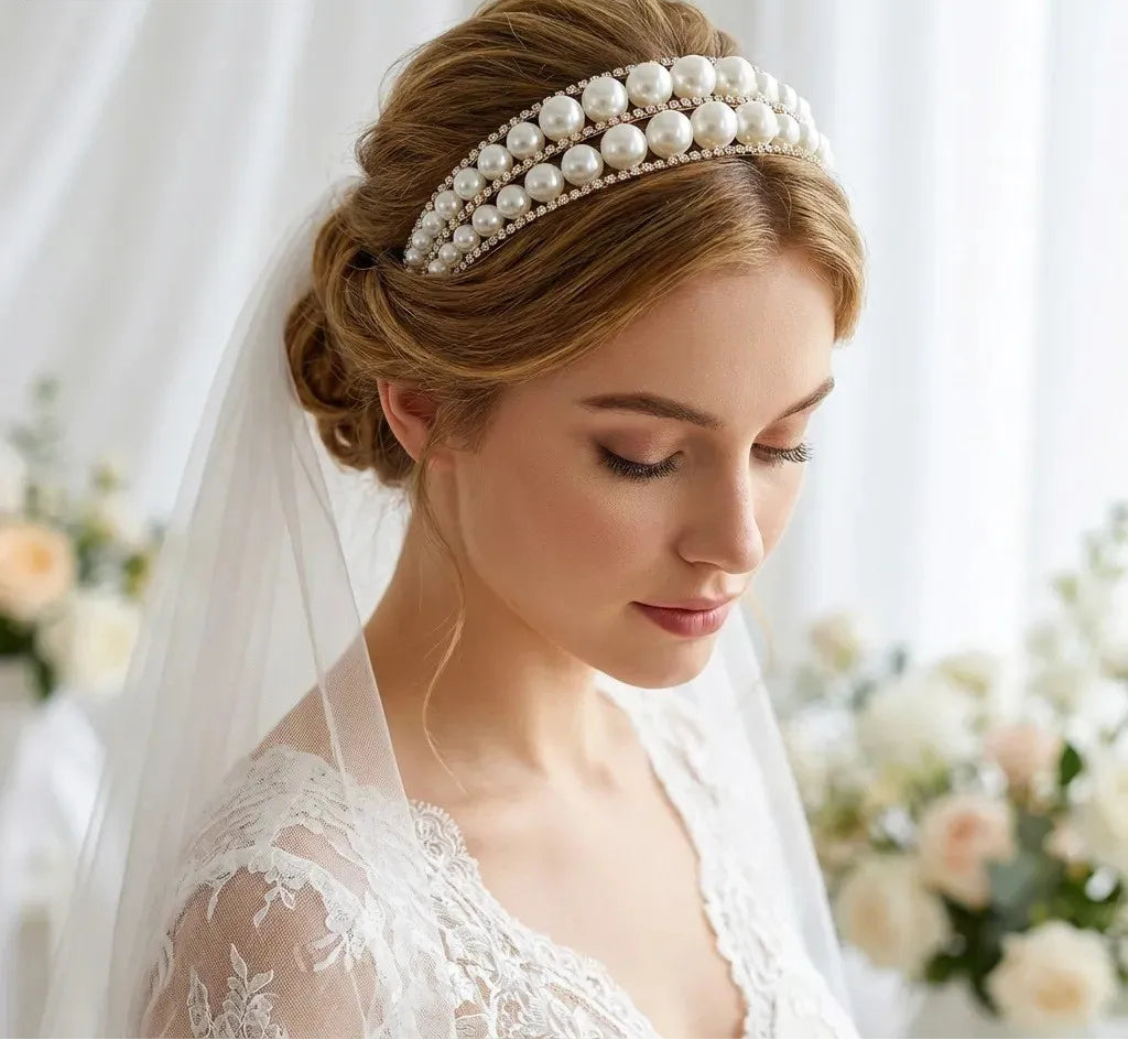 Serre-tête de mariage avec perles et strass élégant pour femme