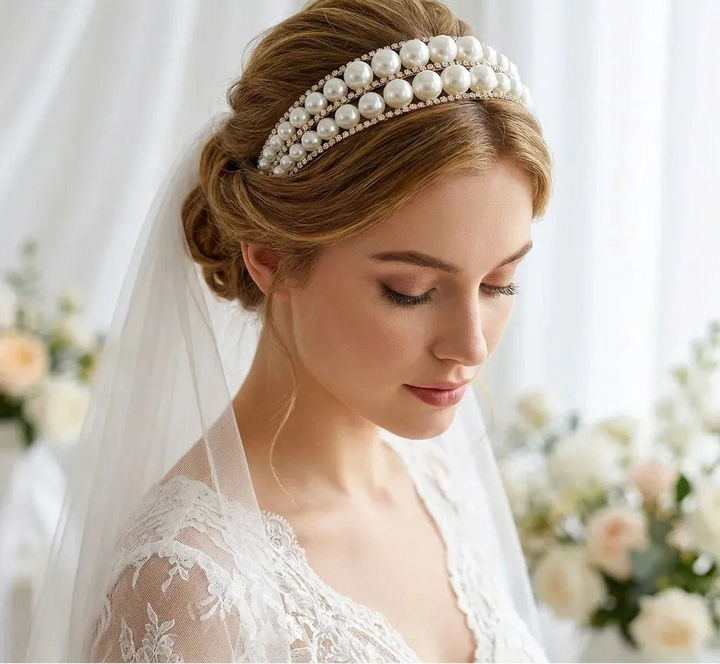 Serre-tête de mariage avec perles et strass élégant pour femme