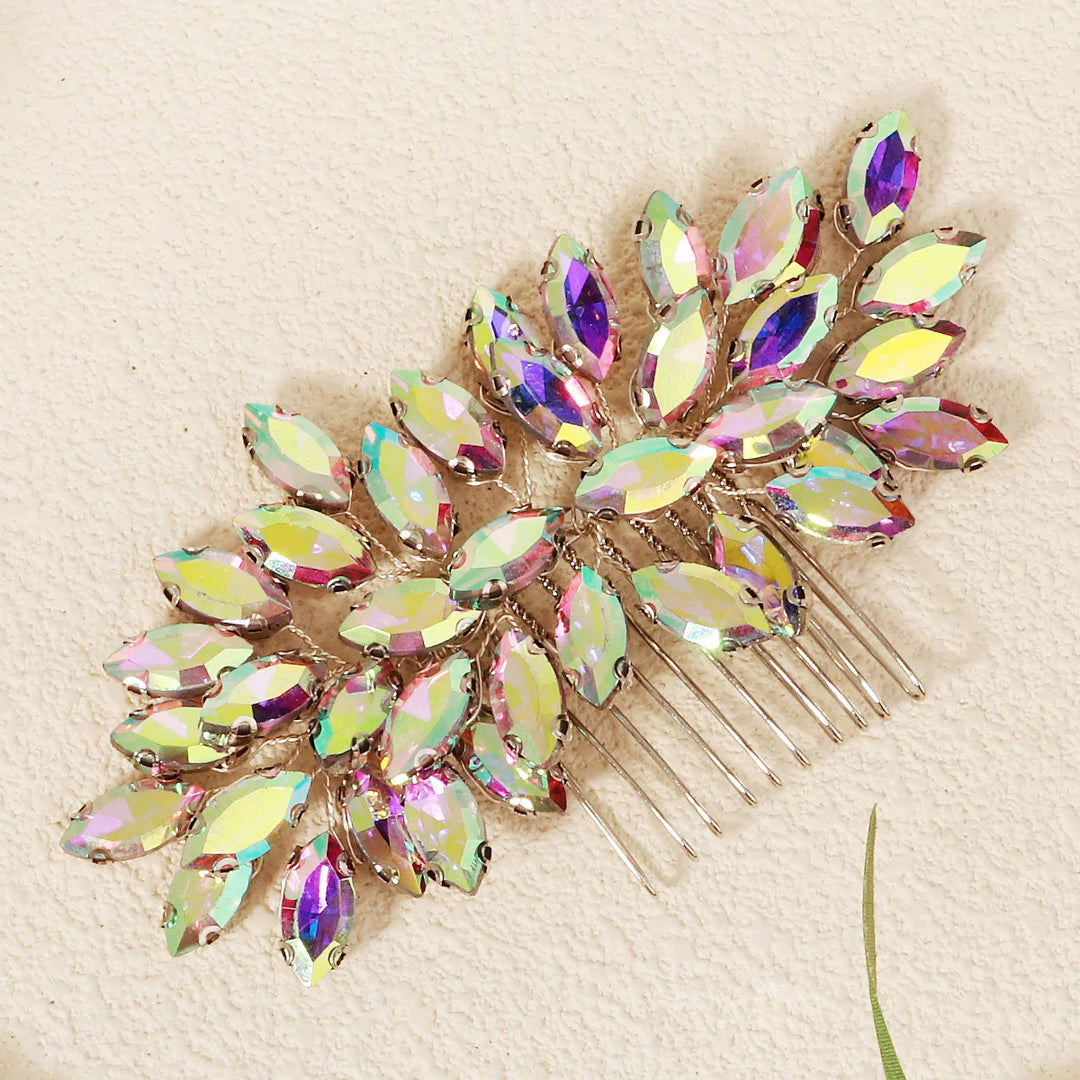 Peigne à cheveux irisé à cristaux multicolores pour cérémonie