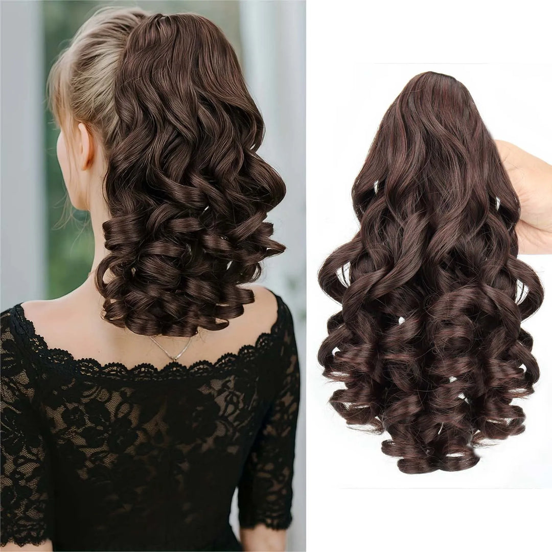 Extension de queue de cheval bouclée avec pince crabe, 35 cm