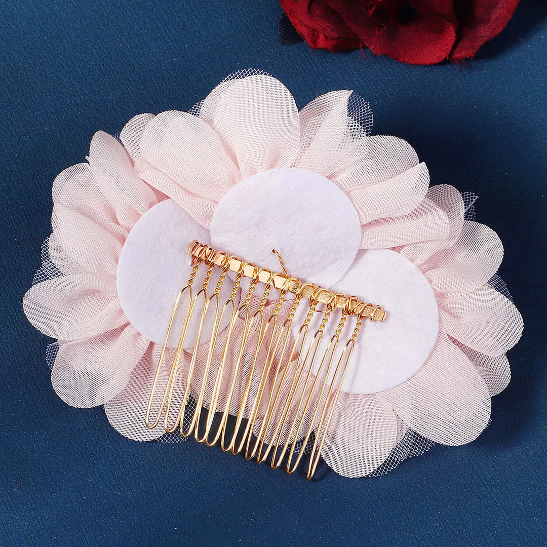 Peigne à Cheveux Fleurs en Tulle, Rose