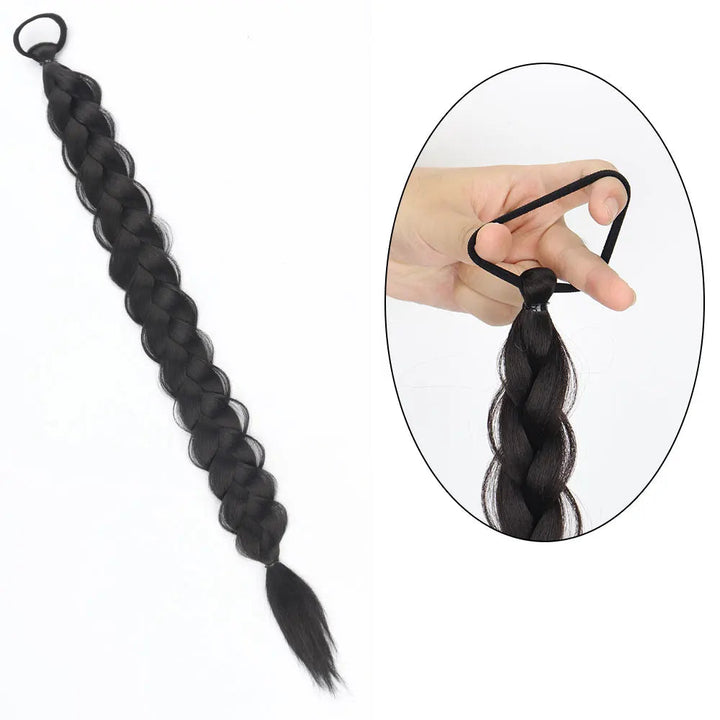Extension Queue de Cheval Tressée avec Élastique – 60 cm, Postiche Tresse Longue