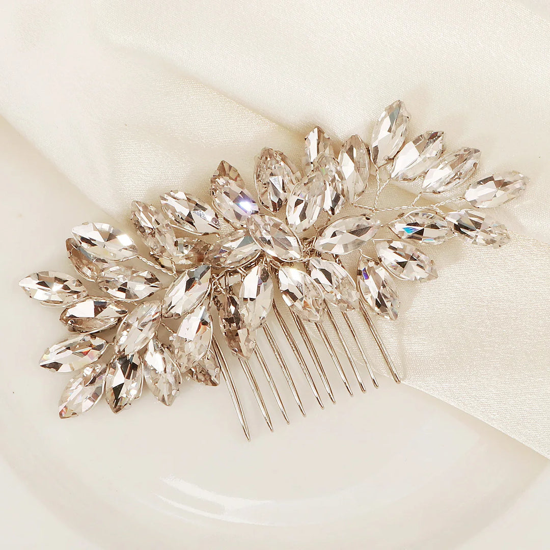 Peigne à cheveux irisé à cristaux blanc pour cérémonie