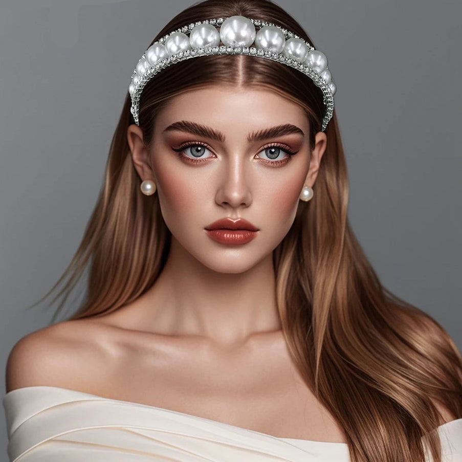 Serre-tête mariage luxe perles et strass accessoire cheveux femme élégant