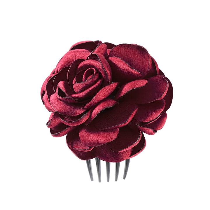 Peigne à Cheveux Rose en Tissu bordeaux