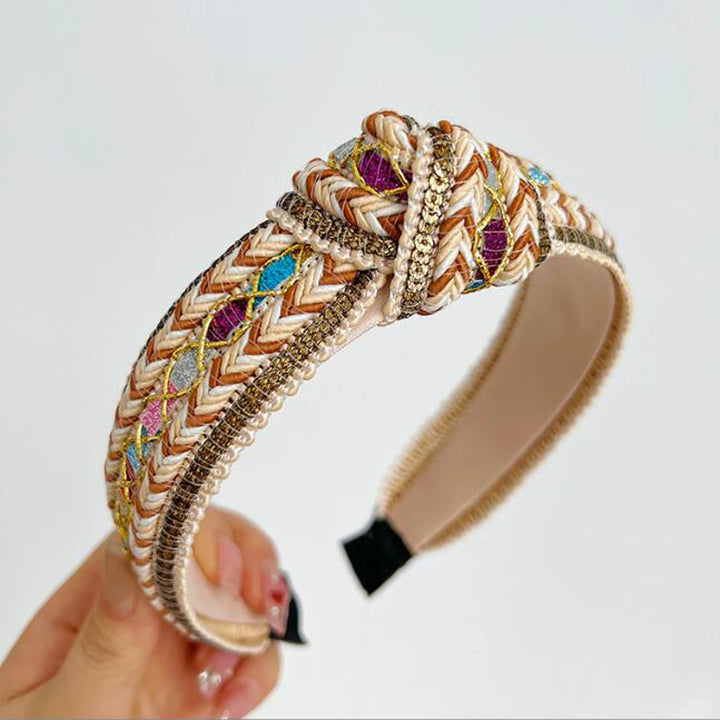 Serre-tête bohème brodé femme multicolore – style ethnique chic tendance
