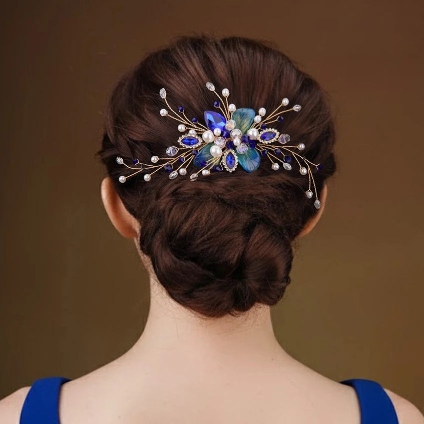 Peigne à cheveux bleu saphir pour cérémonie