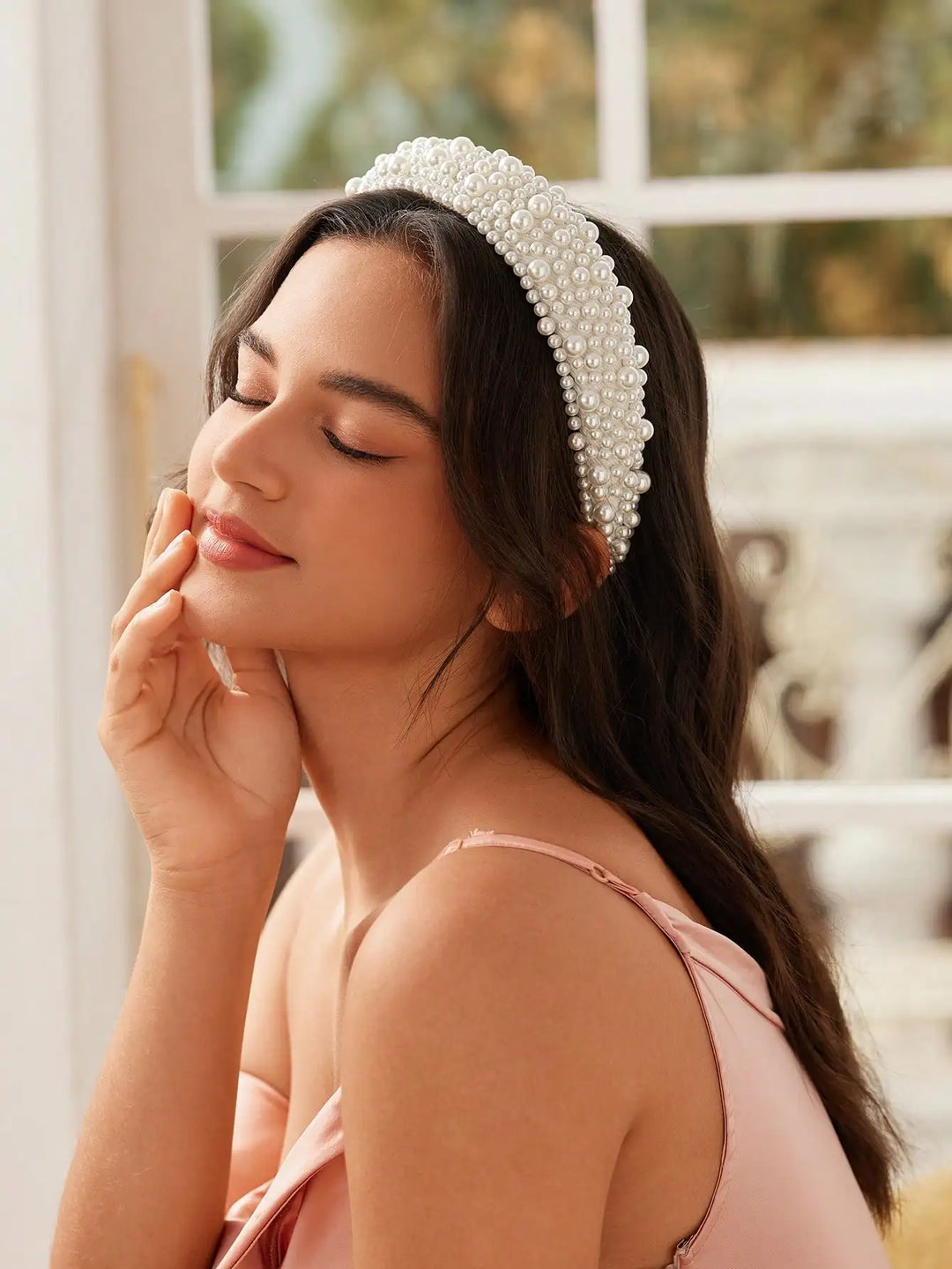 Serre-tête de mariage avec perles, large et élégant pour femme