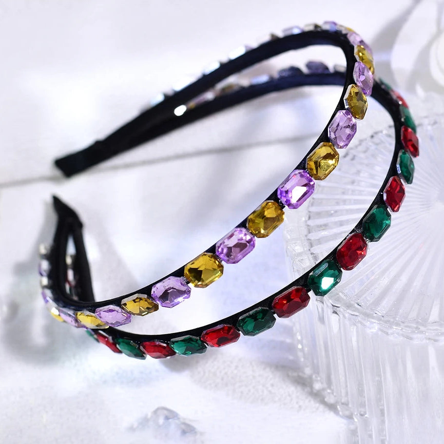 Serre-tête fin avec strass multicolores élégant pour femme chic