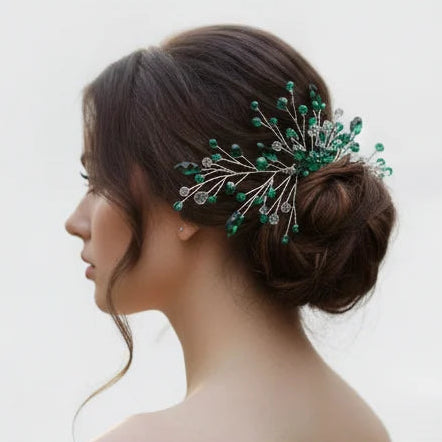 Peigne à cheveux vert émeraude pour chignon