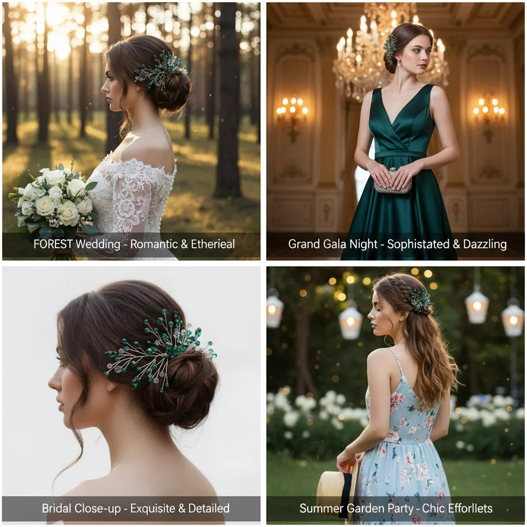 Peigne à cheveux vert émeraude pour chignon