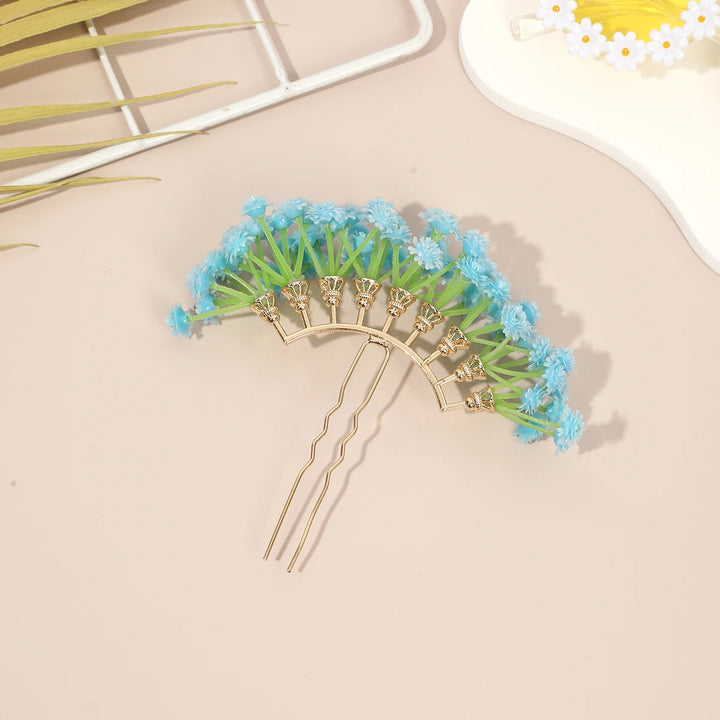 Épingle à cheveux fleurs marguerite bleu bohème chic