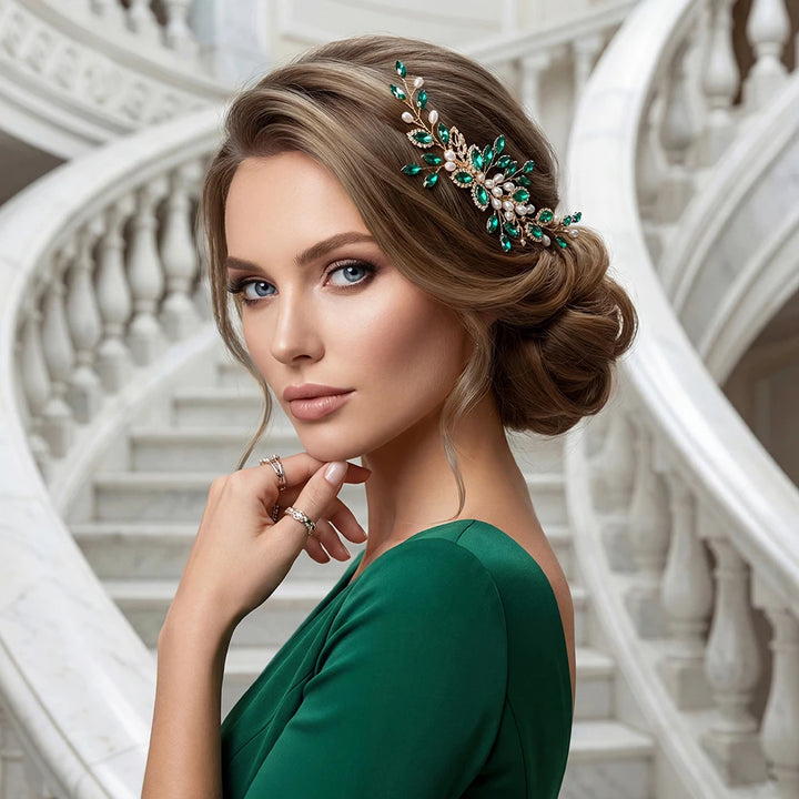 Peigne à cheveux vert émeraude pour cérémonie