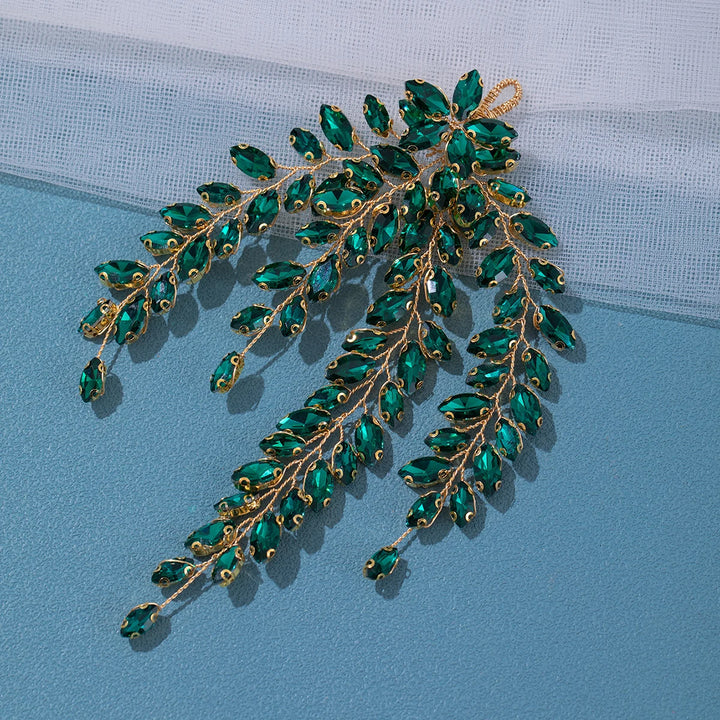 Peigne à cheveux argenté à cristaux vert pour cérémonie