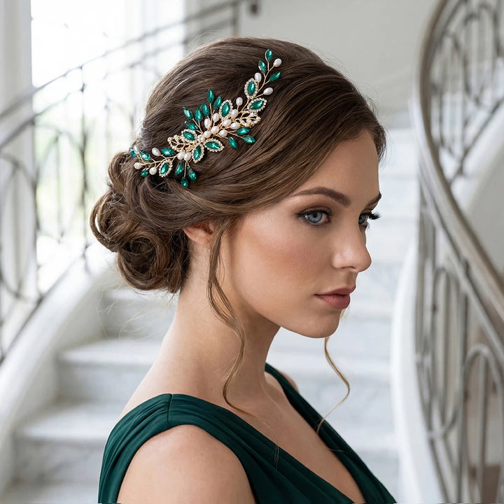Peigne à cheveux vert émeraude pour cérémonie