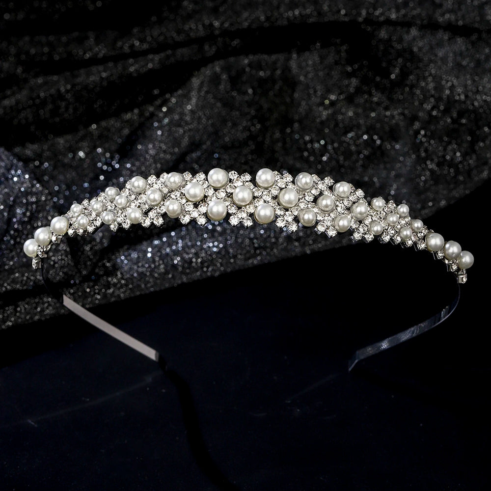 Serre-tête fin avec perles et strass élégant pour femme