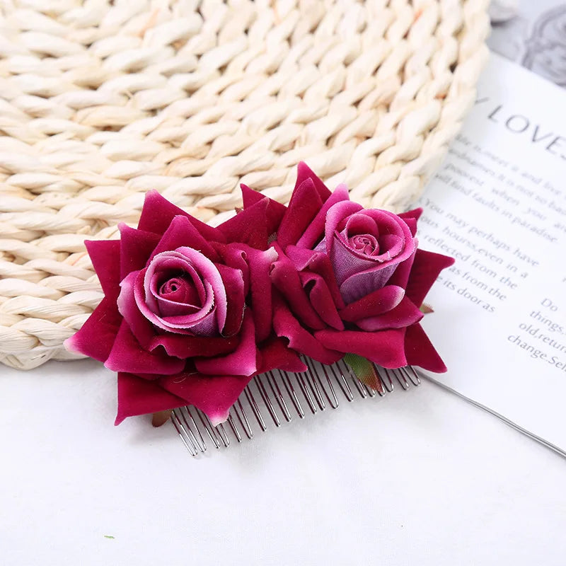 Peigne à Cheveux Fleurs Roses Rose fucshia