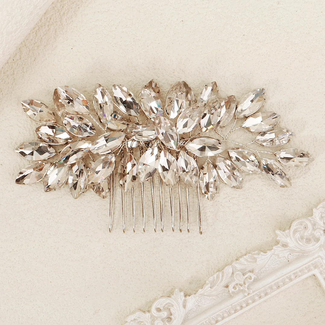 Peigne à cheveux irisé à cristaux blanc pour cérémonie