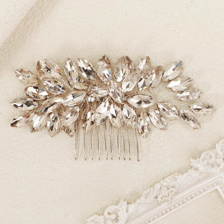 Peigne à cheveux irisé à cristaux blanc pour cérémonie