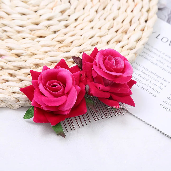 Peigne à Cheveux Fleurs Roses rose fuchsia