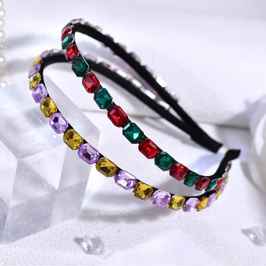 Serre-tête fin avec strass multicolores élégant pour femme chic