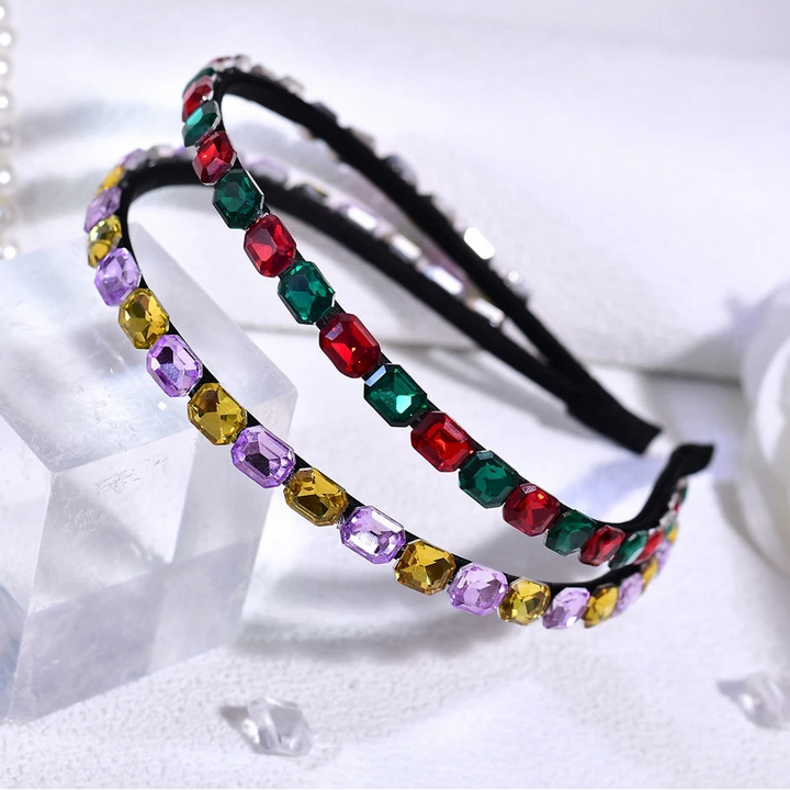 Serre-tête fin avec strass multicolores élégant pour femme chic
