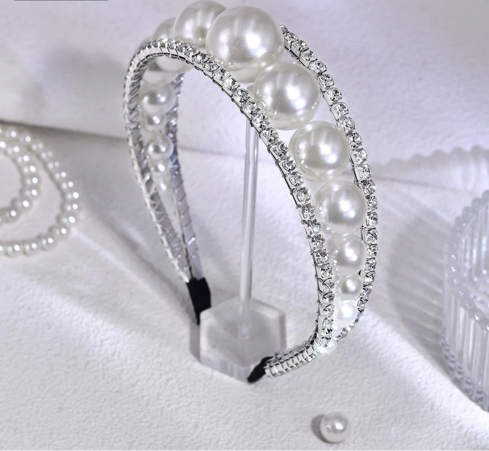 Serre-tête mariage luxe perles et strass accessoire cheveux femme élégant