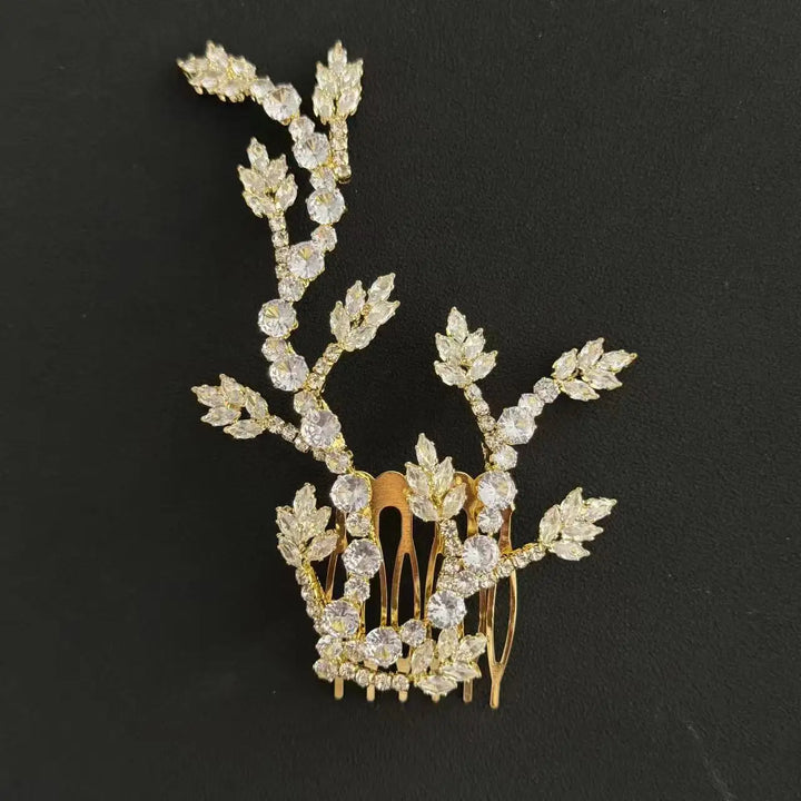 Peigne à Cheveux pour Mariage avec Strass, Doré