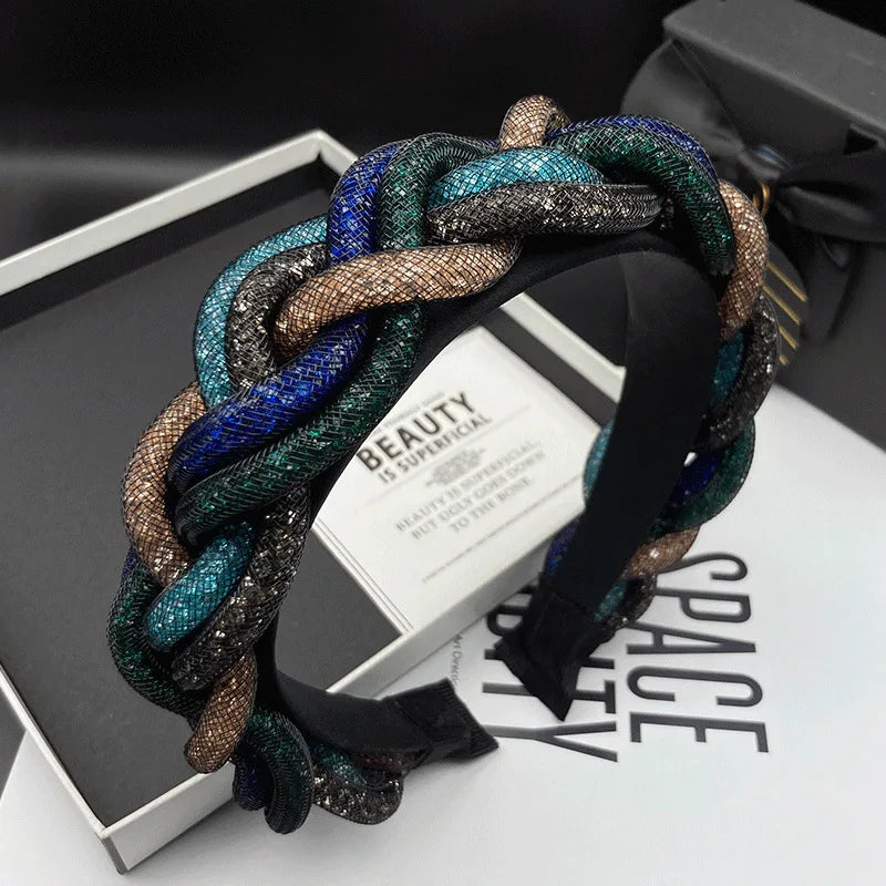 Serre-tête large tressé multicolore élégant pour femme chic