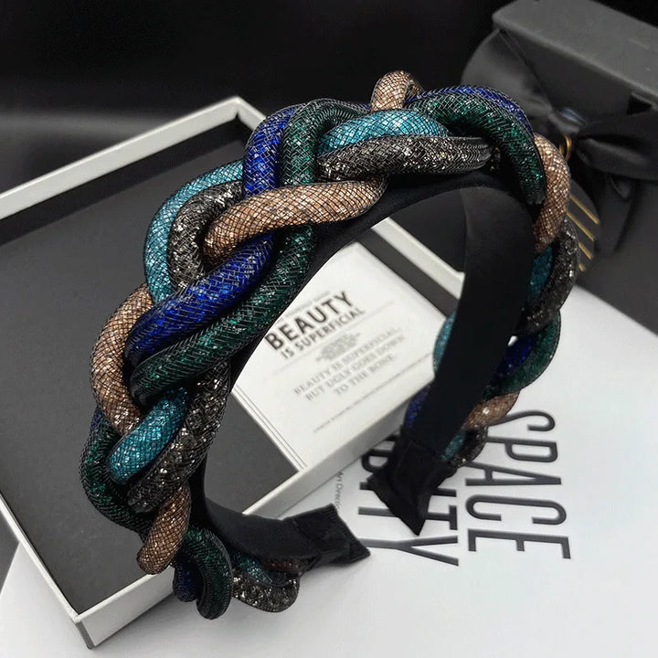 Serre-tête large tressé multicolore élégant pour femme chic