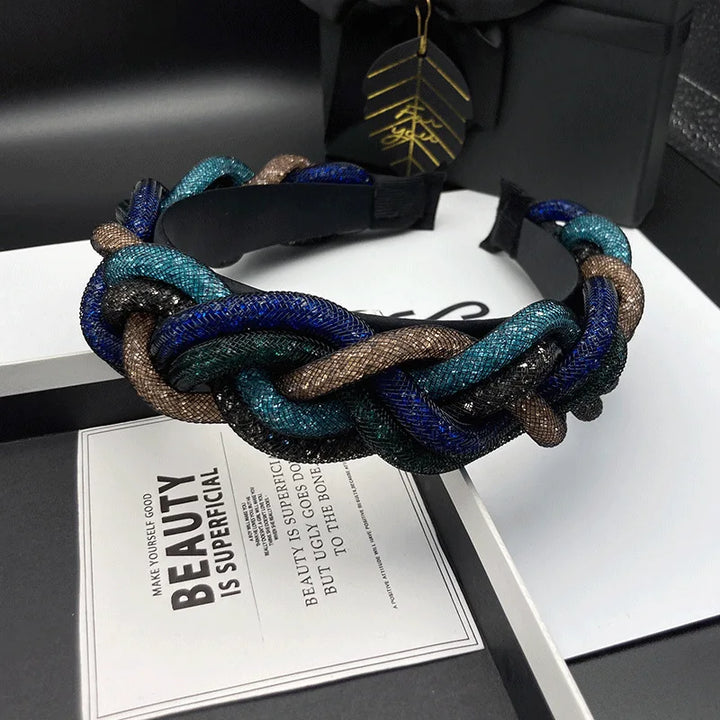 Serre-tête large tressé multicolore élégant pour femme chic