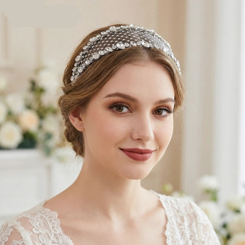 Serre-tête de mariage avec strass et voile élégant pour femme