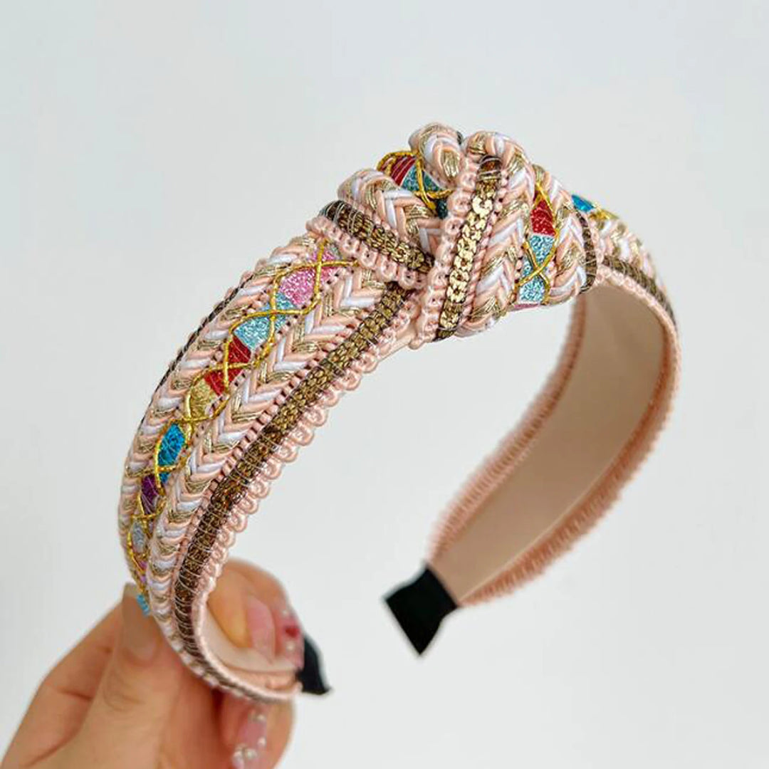 Serre-tête bohème brodé femme multicolore – style ethnique chic tendance