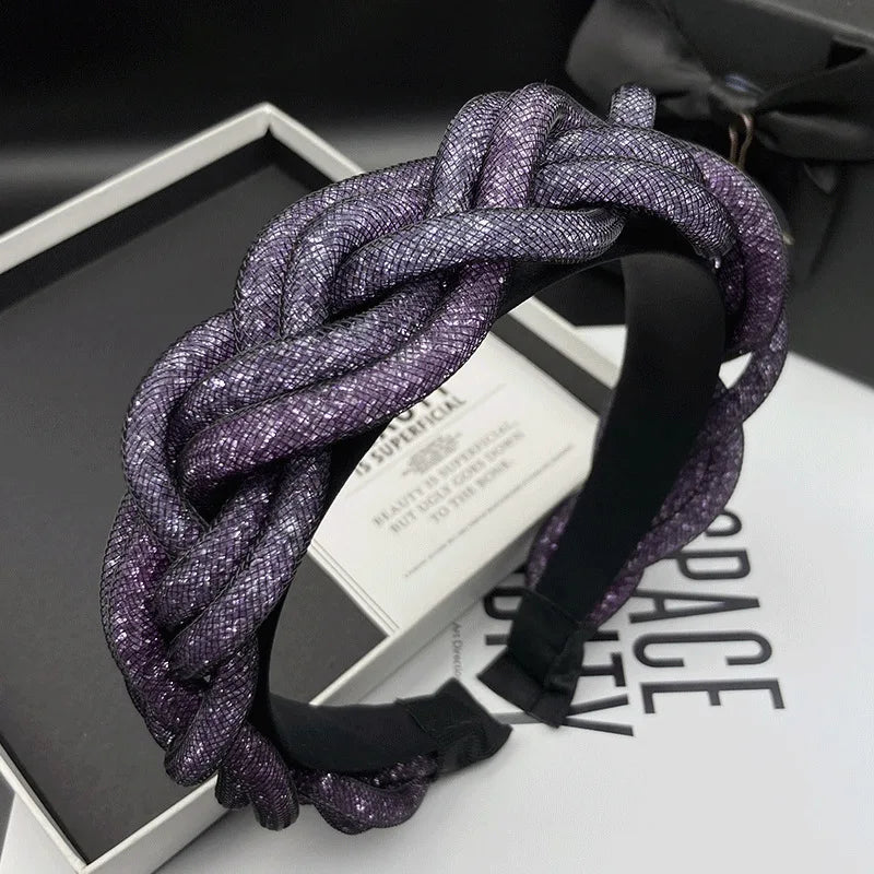 Serre-tête large tressé violet brillant pour femme chic