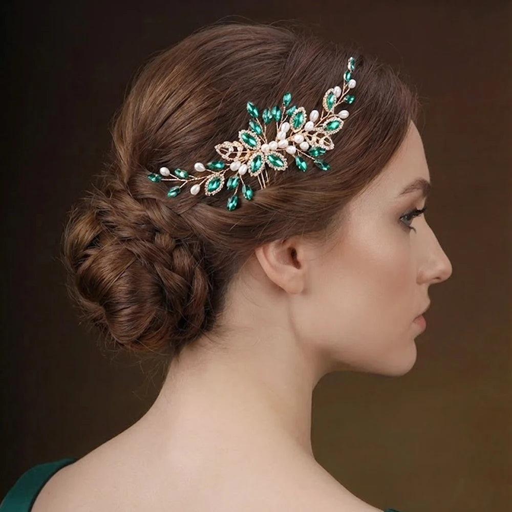 Peigne à cheveux vert émeraude pour cérémonie