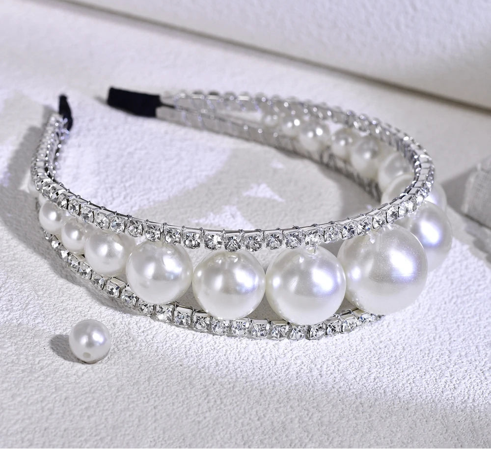 Serre-tête mariage luxe perles et strass accessoire cheveux femme élégant