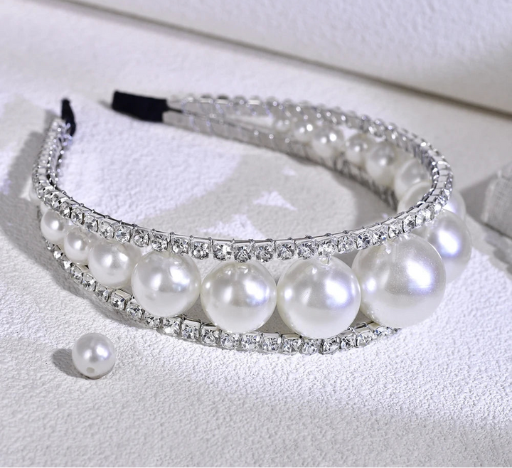 Serre-tête mariage luxe perles et strass accessoire cheveux femme élégant