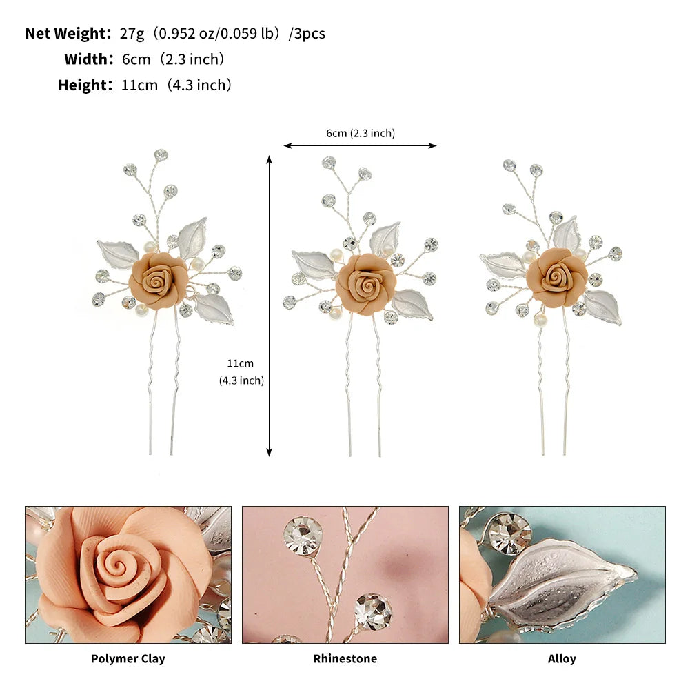 Épingles à Cheveux Décoratifs pour Mariage – Lot de 3