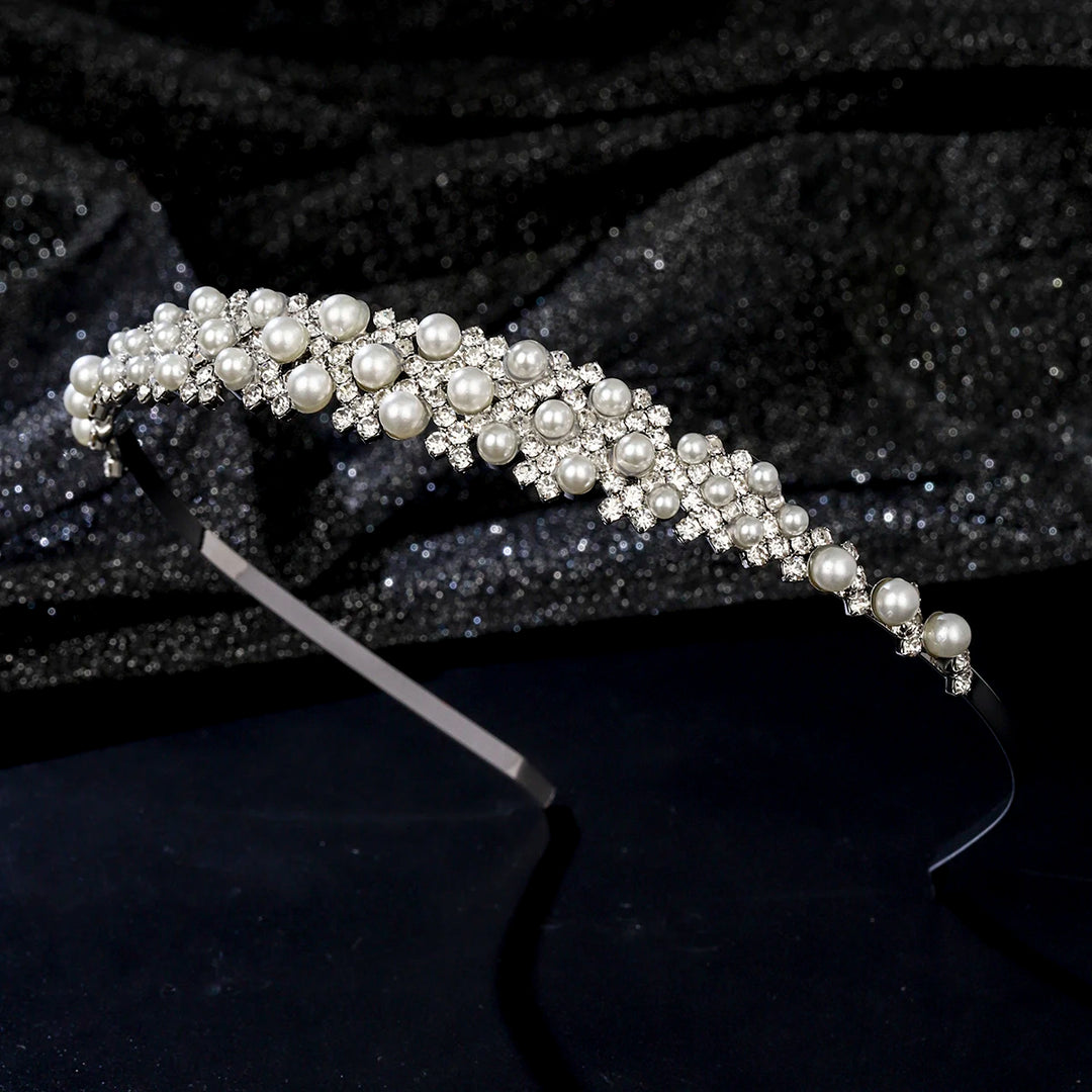 Serre-tête fin avec perles et strass élégant pour femme