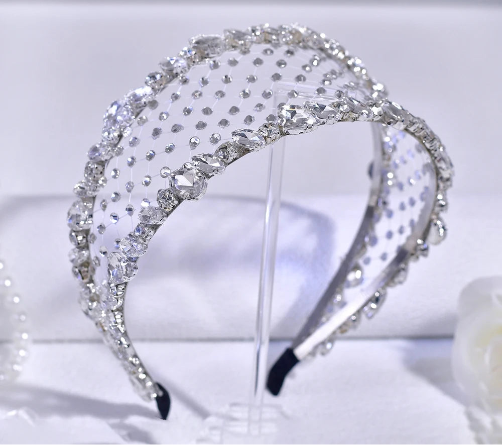 Serre-tête de mariage avec strass et voile élégant pour femme