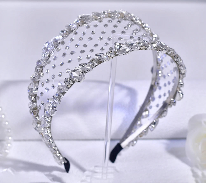 Serre-tête de mariage avec strass et voile élégant pour femme