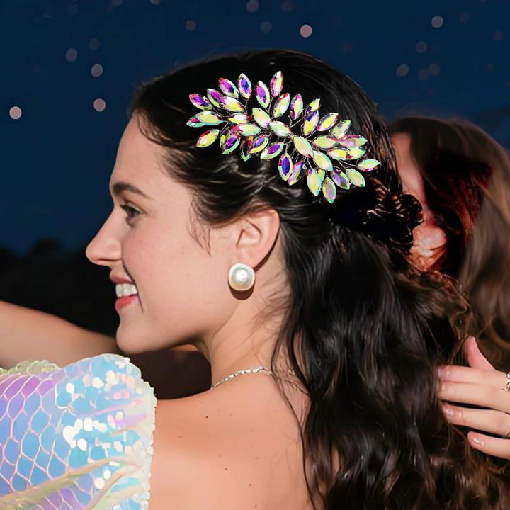Peigne à cheveux irisé à cristaux multicolores pour cérémonie