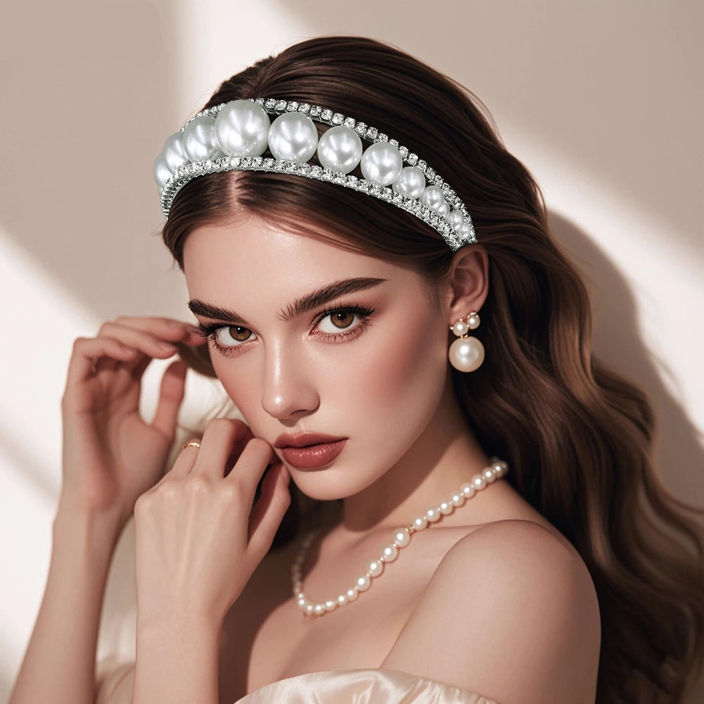 Serre-tête mariage luxe perles et strass accessoire cheveux femme élégant