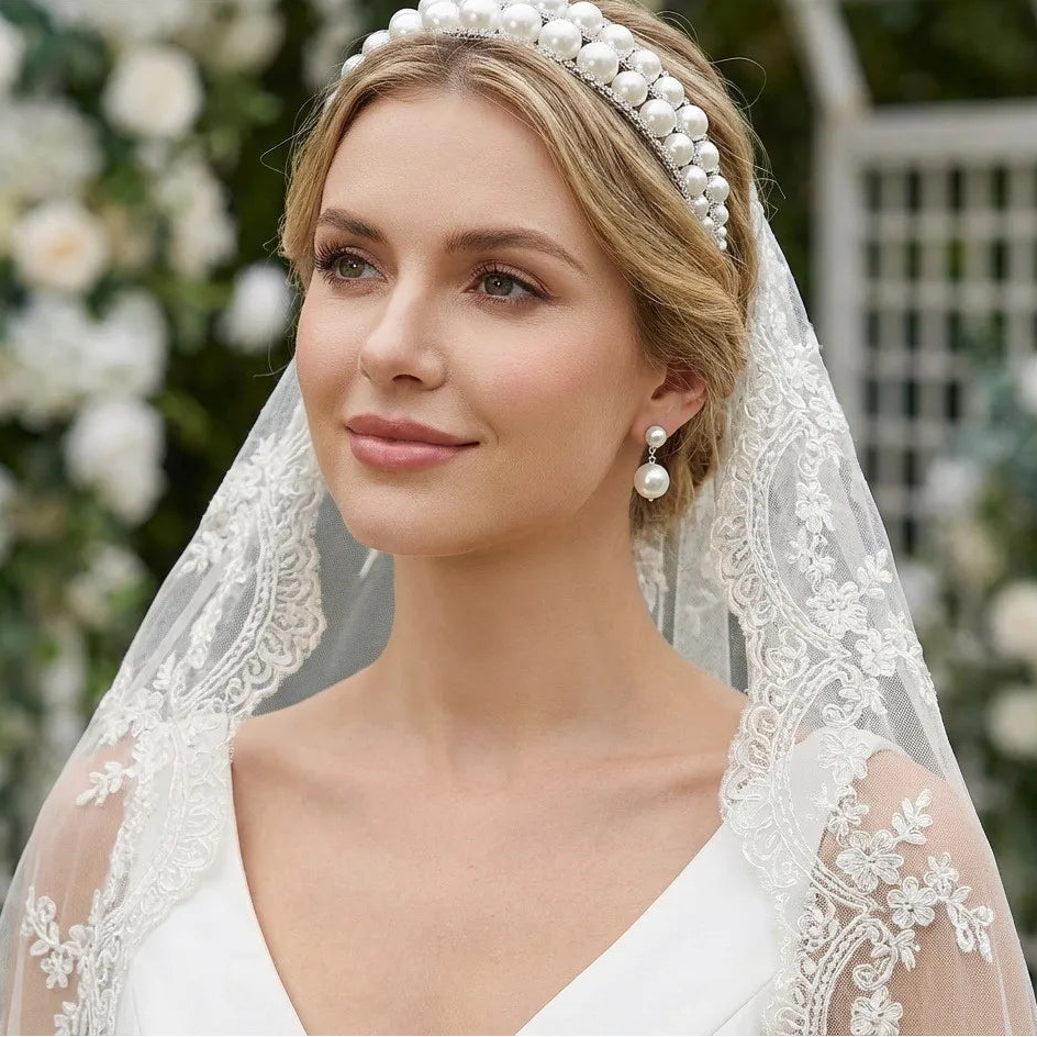 Serre-tête de mariage avec perles et strass élégant pour femme
