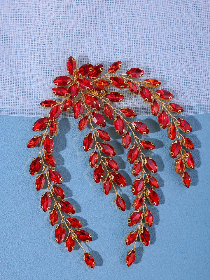 Peigne à cheveux argenté à cristaux rouges pour cérémonie