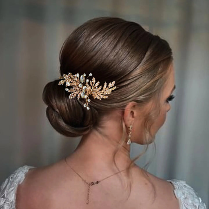 Peigne à cheveux de mariage avec feuilles et perles
